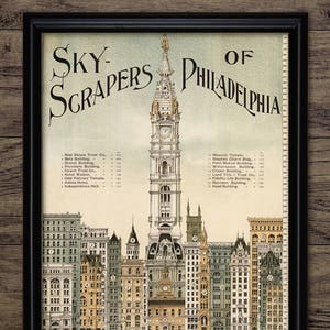 Philadelphia 1898 Wolkenkratzer, Wandkunst, druckbare historische Architektur, Höhenvergleich, Gebäudegeschichte #2455 SOFORT DOWNLOAD