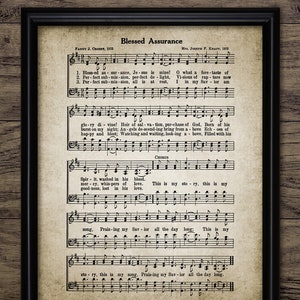 Blessed Assurance Hymn Wall Art, Vintage 1873 Christian Hymn Music Sheet, Printable Hymn, Sheet Music, Church Music #4415 INSTANT DOWNLOAD