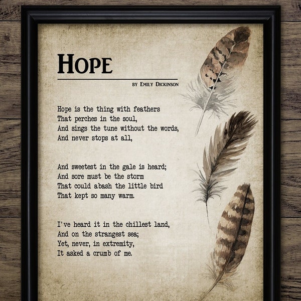 Hope Poem, 1861 Emily Dickinson, Printable Hope Poem, Famous Poem, Printable Poem, Living Room Art, Victorian Art #4003 INSTANT DOWNLOAD