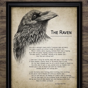 The Raven Poe, Edgar Allen Poe, Raben Kunst, Poster zum Ausdrucken, übernatürlich, sprechender Rabe, Vogel Kunst, englische Sprache #4004 INSTANT DOWNLOAD