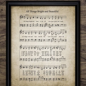 All Things Bright And Beautiful Hymn Wall Art, Vintage 1848 Christian Hymn Music Sheet, Printable Hymn, Sheet Music #4413 INSTANT DOWNLOAD