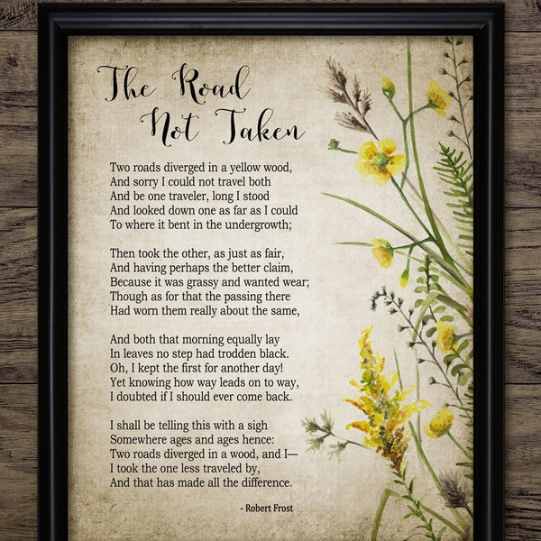 The Road Not Taken Poem, 1916 Robert Frost, Watercolor Flowers Painting, Famous Poem, Printable Poem, Living Room Art #3574 INSTANT DOWNLOAD