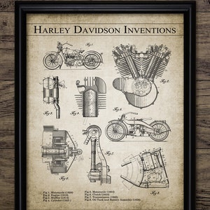 Motorcycle Inventions Wall Art, Printable Motorcycling, Classic American Motorcycle Engine, Mechanical Engineering #3146 INSTANT DOWNLOAD