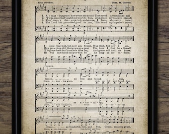 Amazing Grace Hymn Wall Art, Vintage 1779 Christian Hymn Music Sheet, Printable Hymn, Sheet Music, Church Music #4414 INSTANT DOWNLOAD