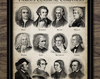 Quadri da parete con famosi compositori di musica classica, compositori stampabili, sala musica, musicista, studente di musica, musica orchestrale #2372 DOWNLOAD IMMEDIATO