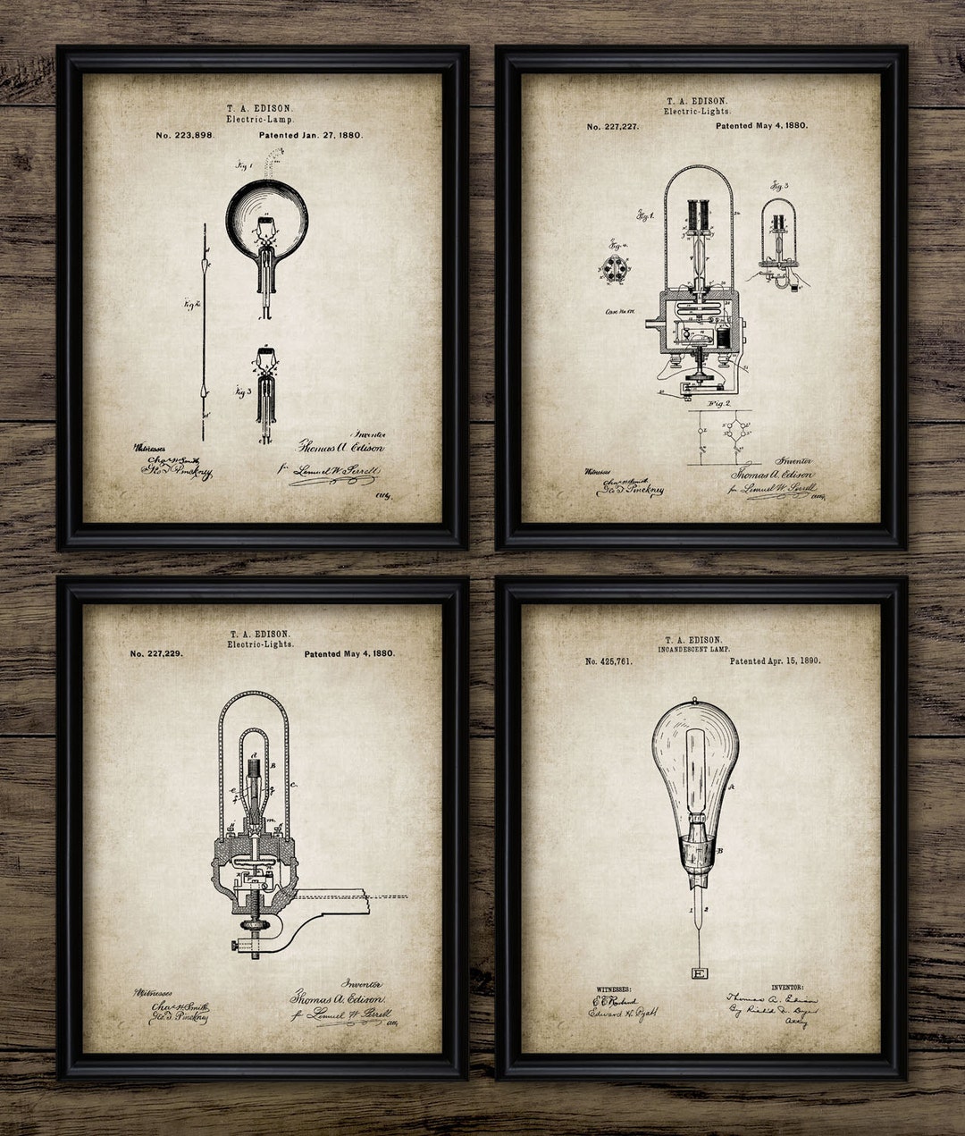 Light Bulb Wall Art Set of 4, Printable Light Bulbs, Filament, Electric ...