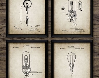Light Bulb Wall Art Set Of 4, Printable Light Bulbs, Filament, Electric, Incandescent, Steampunk, Thomas Edison #1957 INSTANT DOWNLOAD