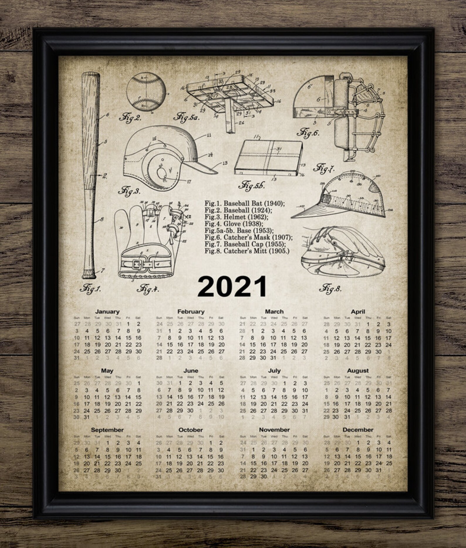Baseball Calendar 2021 Baseball Equipment Baseball Sport | Etsy