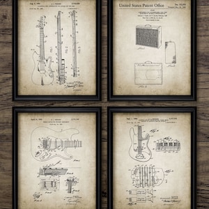 Electric Guitar Wall Art Set Of 4, Printable Music, Guitar Design, Music Room, Rock Band, Guitarist, Musician #2080 INSTANT DOWNLOAD