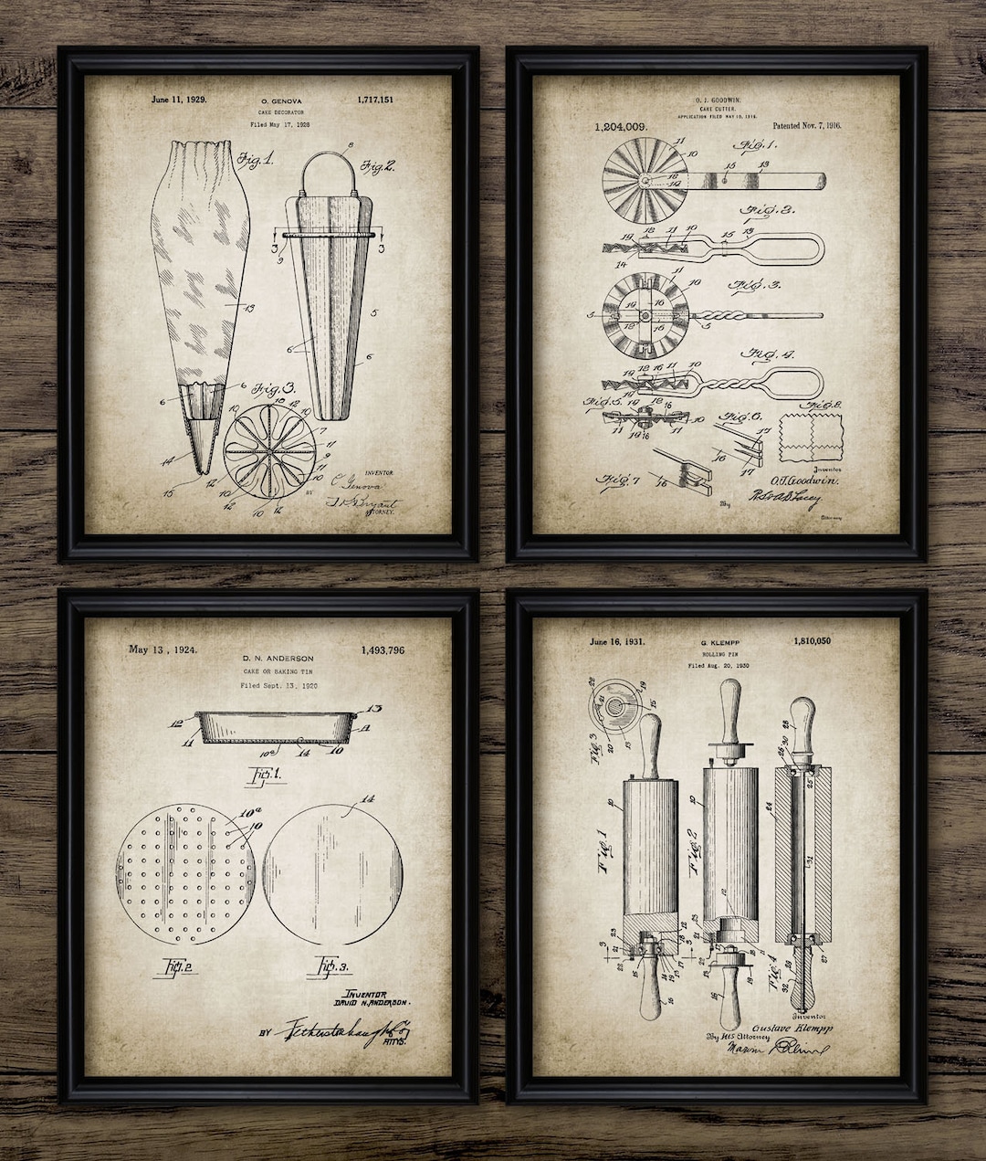 Baking Wall Art Set of 4, Printable Cooking Art, Cookery, Kitchen Wall