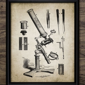 Antique Microscope Wall Art, Printable Microscope Design, Microbiology, Scientist, Science Laboratory, Science Student #400 INSTANT DOWNLOAD