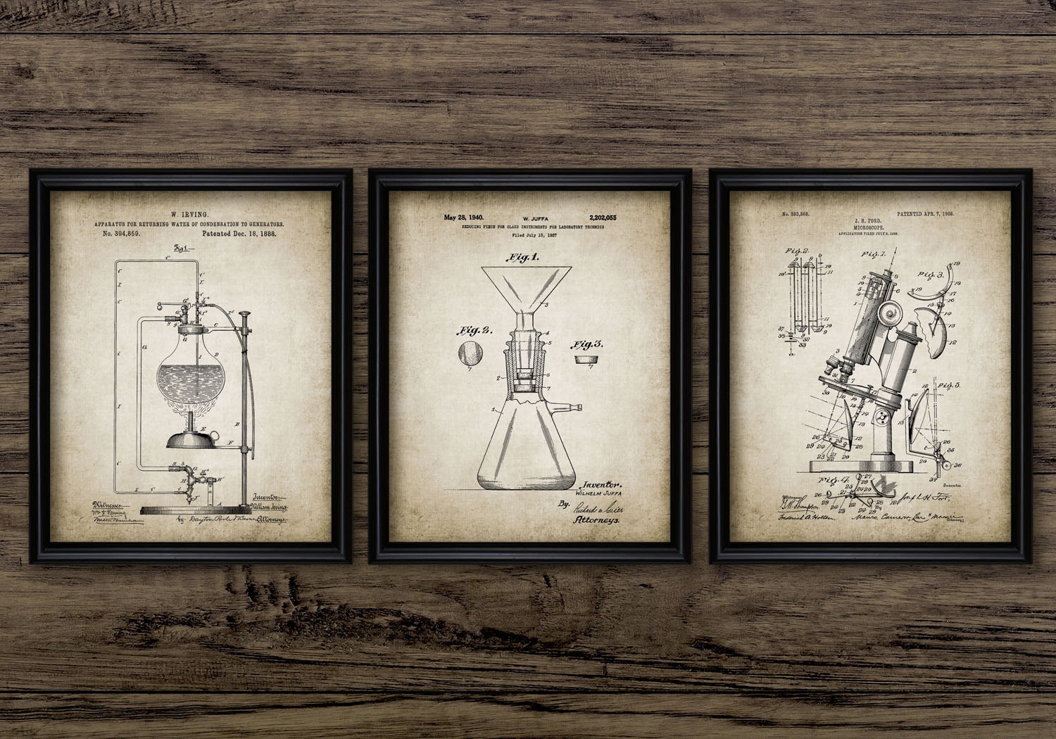 Vintage Science Patent Print Set Of 3 Chemistry Laboratory Etsy