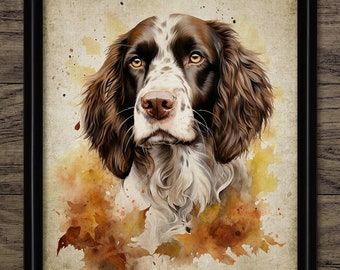 Springer Spaniel Wall Art, Printable Springer Spaniel, Autumn Fall Wall Art, Dog Painting, Pet Lover Gift Idea #4492 INSTANT DOWNLOAD
