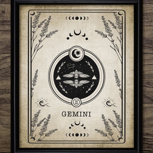 Zwillinge Sternzeichen Druck, Astrologie Illustration, Tarot Karte Wahrsagen, Startzeichen Vintage Wand Kunst #4025 SOFORT DOWNLOAD