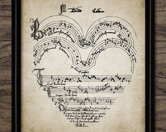 Vintage French Music Sheet Heart Wall Art, Printable Music, Valentines Gift, Musical,  Love Heart, Music Room #959 INSTANT DOWNLOAD