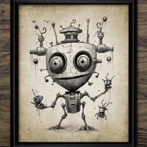 Whimsical Robot Wall Art, Printable Cute Robot, Steampunk Robot, Artificial Intelligence, Futuristic Droid Machine #4240 INSTANT DOWNLOAD
