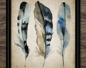 Blue Feather Wall Art, Feather Home Decor, Bird Feather Art, Blue Jay Feather, Bird Feather Print, Feather Home Decor #3050 INSTANT DOWNLOAD