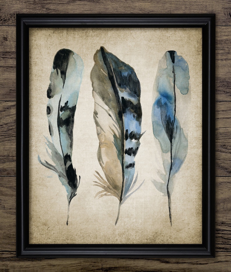 Blue Feather Wall Art Feather Home Decor Bird Feather Art Etsy UK