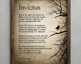 Invictus Poem Print, 1895 William Ernest Henley Poetry Art, Famous Poem, Rustic Wall Decor, Inspirational Poster