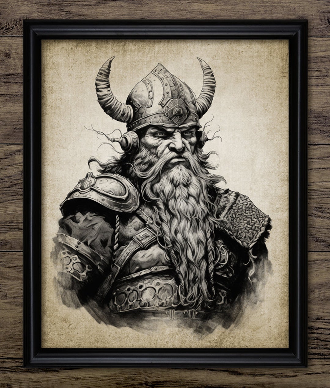 Viking Warrior Wall Art, Printable Viking Art, Norse Art, Rustic Viking