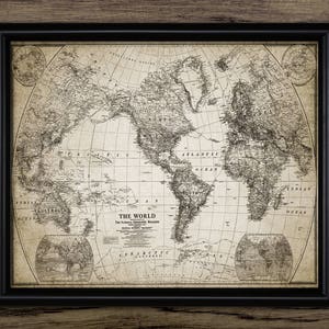 Vintage World Map Wall Art, Printable World Map, Geography, World Map Living Room Art, World Map Design, World Chart #2538 INSTANT DOWNLOAD