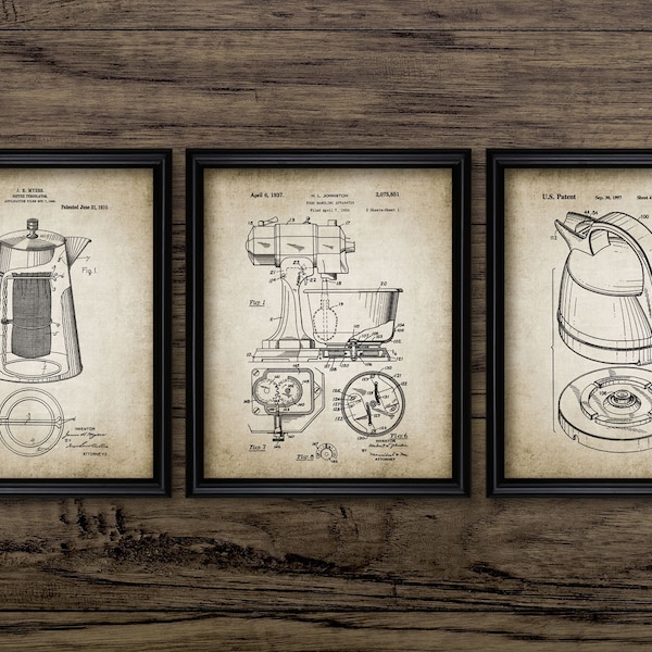 Kitchen Wall Art Set Of 3, Printable Kitchen Appliance, Electric Food Mixer, , Baking, Kettle, Coffee Percolator #914 INSTANT DOWNLOAD