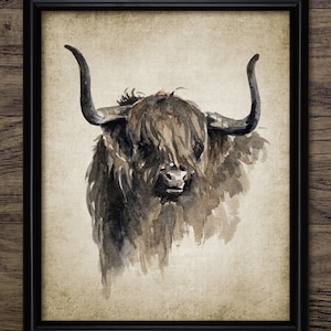 Highland Cow Watercolor Painting, Printable Highland Cow Painting, Highland Cattle Wall Art, Scottish Highland Cow #3451 INSTANT DOWNLOAD