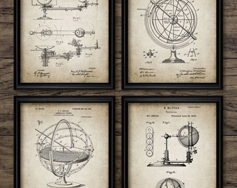 Set de 3 láminas de astronomía para pared, imprimibles: astronomía, planetario, sistema solar, esfera armilar, globo astronómico #2370. DESCARGA INMEDIATA