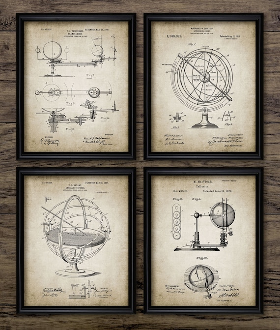 Astronomy Wall Art Set Of 3, Printable Astronomy, Planetarium, Solar System, Armillary Sphere, Astronomical Globe #2370 INSTANT DOWNLOAD