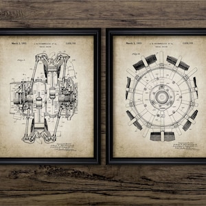 Aircraft Engine Wall Art Set Of 2, Printable 1953 Radial Aircraft Engine, United Aircraft Corporation, Aeroplane #1905 INSTANT DOWNLOAD