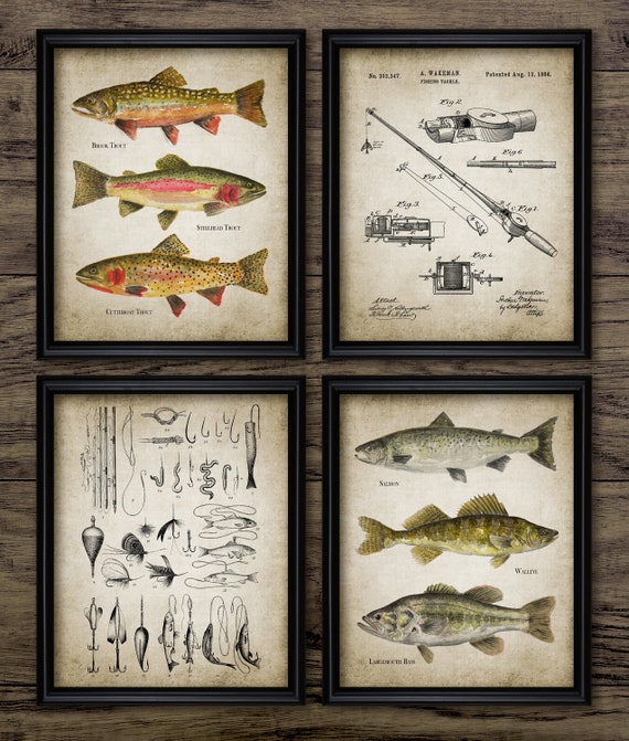 Fishing Wall Art Set of 4, Printable Fishing Art, Fishing Rod, Fishing  Lure, Steelhead, Brook Trout, Salmon, Bass 3733 INSTANT DOWNLOAD 