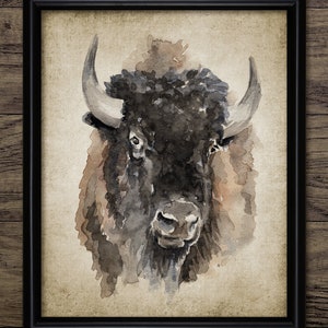 Bison aquarel schilderij, afdrukbare bizon schilderij, Noord-Amerikaanse vlaktes buffel, rustieke hut, Europese bizon #3450 INSTANT DOWNLOAD