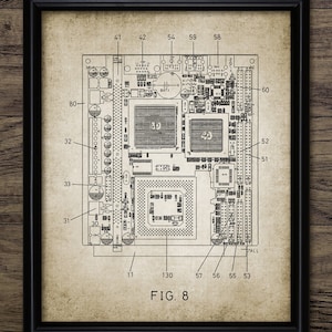 Computer Motherboard Wall Art, Printable Computer Processor Schematic, Computer Science, It Student, Office Art #3076 INSTANT DOWNLOAD