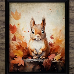 Eichhörnchen Wandbild, Eichhörnchen Herbst Illustration, Waldtiere Malerei, Druckbare Kunst, Natur #4470 SOFORT DOWNLOAD