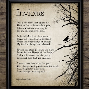 Poème Invictus, 1895 de William Ernest Henley, poème imprimable, poème célèbre, poème imprimable, art du salon, invaincu #3635 TÉLÉCHARGEMENT IMMÉDIAT