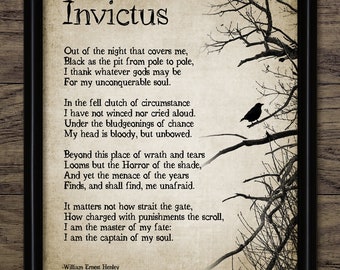 Invictus Poem, 1895 William Ernest Henley, Printable Poem, Famous Poem, Printable Poem, Living Room Art, Undefeated #3635 INSTANT DOWNLOAD