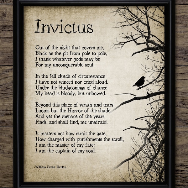 Poema Invictus, 1895 William Ernest Henley, Poema imprimible, Poema famoso, Poema imprimible, Arte de la sala de estar, Invicto #3635 DESCARGA INSTANTE