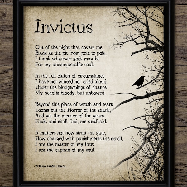 Wiersz „Invictus”, 1895 William Ernest Henley, Wiersz do druku, Słynny wiersz, Wiersz do druku, Sztuka w salonie, Niepokonany #3635 NATYCHMIASTOWE POBIERANIE