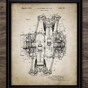 Aircraft Engine Patent Wall Art, Printable Engine Design, 1953 Radial Aircraft Engine, Vintage Aircraft Engine Design #1908 INSTANT DOWNLOAD
