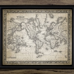世界地図の壁アート、印刷可能なアンティーク地図、地理、世界地図のリビングルームアート、世界地図のデザイン、世界チャート #2537 即時ダウンロード