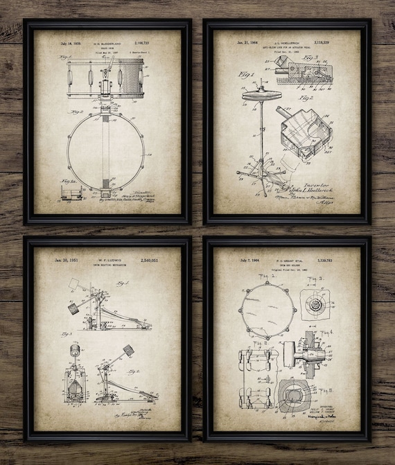 Drum Kit Wall Art Set Of 4, Printable Music Art, Snare Drum, Drum Kit, Hi Hat Cymbal, Drummer, Musician, Music Room #632 INSTANT DOWNLOAD