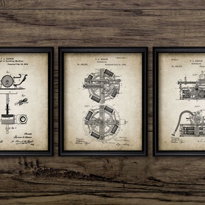Edison Phonograph Wall Art Set Of 3, Printable Victorian Cylinder Gramophone, Antique Music Player #2259 INSTANT DOWNLOAD