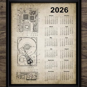 Calendrier informatique 2026, Technologies de l'information, Carte mère d'ordinateur, Schéma du disque dur, Conception par ordinateur TÉLÉCHARGEMENT IMMÉDIAT