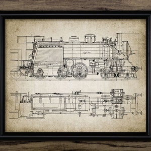 Steam Locomotive Wall Art, Printable Railroad, Steam Engine, Train Schematic, Railway Wall Art, Rail Enthusiast  #940 INSTANT DOWNLOAD