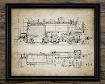Steam Locomotive Wall Art, Printable Railroad, Steam Engine, Train Schematic, Railway Wall Art, Rail Enthusiast  #940 INSTANT DOWNLOAD
