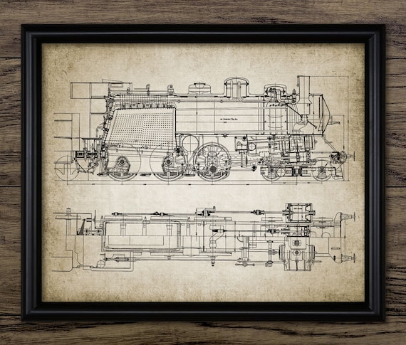 Steam Locomotive Wall Art, Printable Railroad, Steam Engine, Train Schematic, Railway Wall Art, Rail Enthusiast  #940 INSTANT DOWNLOAD
