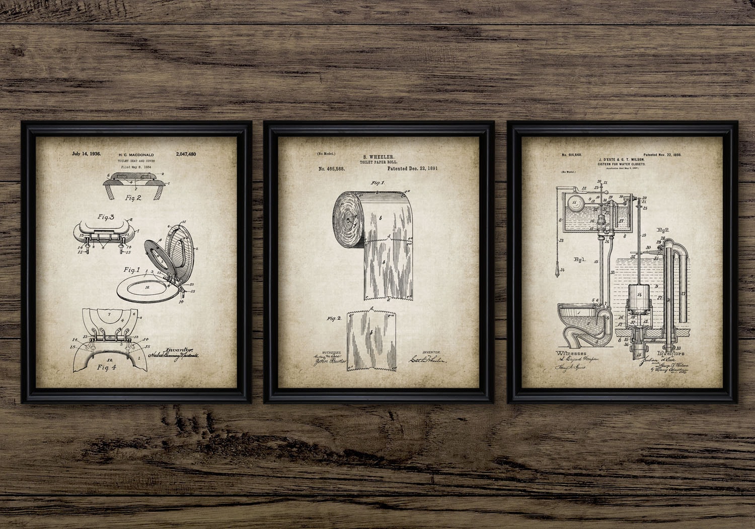 Bathroom Wall Art Set Of 3, Printable Bathroom, Toilet Roll, Cistern, Lavatory Design, Loo Vintage Bathroom Art #1205 INSTANT DOWNLOAD