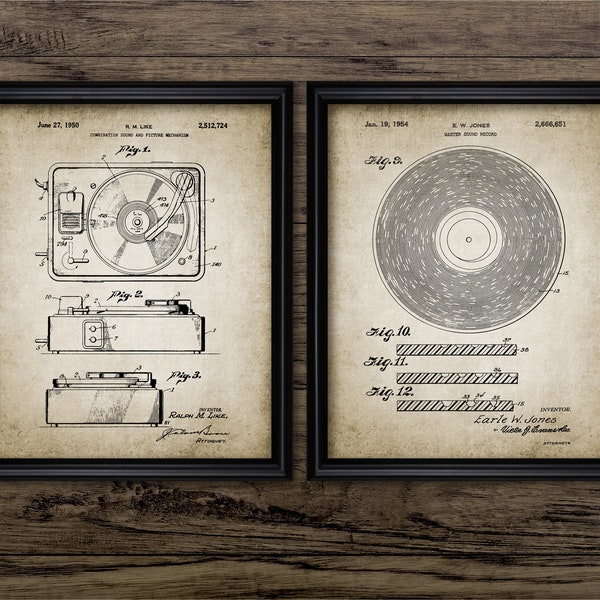 Retro Turntable Wall Art Set Of 2, Printable 1950 Record Player Design, Retro Music Room Art #3235 INSTANT DOWNLOAD