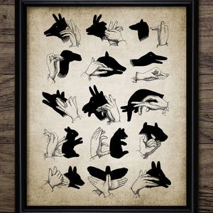 Finger Shadow Puppet Wall Art, Printable Finger Shadow Instruction, Shadow Play, Hand Shadows, Performing Arts #2554 INSTANT DOWNLOAD