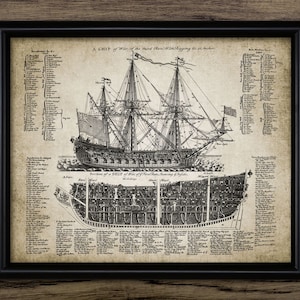 Warship Wall Art, Printable Sailing Ship, Nautical, Ocean, Marine Bathroom, Ship Of The Line, Man O War, Navy Warship #1021 INSTANT DOWNLOAD